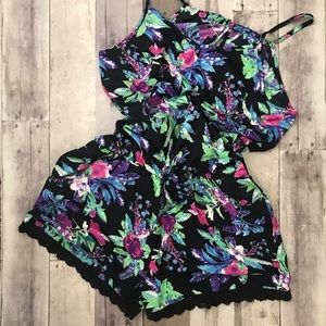 Colorful floral romper with pockets